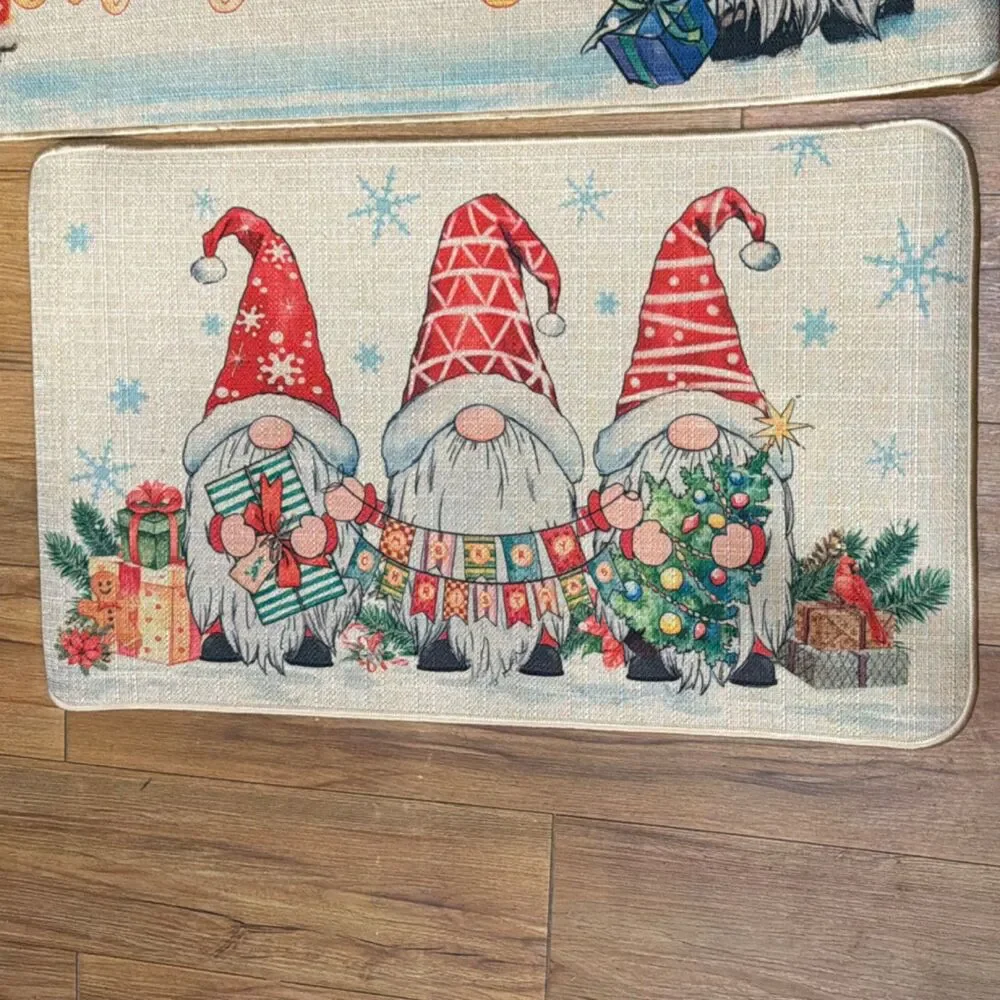 New Christmas Gnome Door Mat Set Multicolor Rectangle 23 x 46 in Modern Holiday